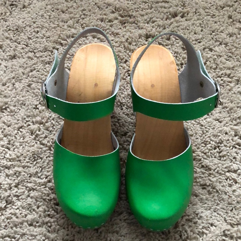 Green Wooden Clogs Handmade